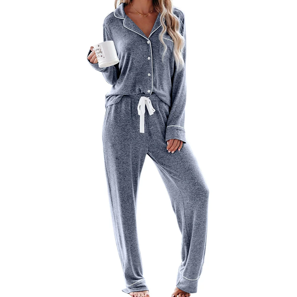 Sleeping Button Down Loose Drawstring Closure Soft V Neck Loungewear Trousers Adult Women Pajama Set Two Piece Home Long Sleeve
Sleeping Button Down Loose Drawstring Closure Soft V Neck Loungewear Trousers Adult Women Pajama Set Two Piece Home Long Sleeve