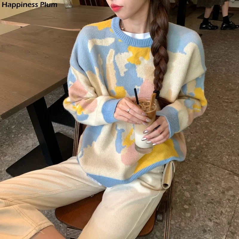 Women Knitted Cute Fashion Loose Sweater Spring Autumn V-Neck Lantern Sleeve Embroidery Floral Harajuku Female Cardigan 
Women Knitted Cute Fashion Loose Sweater Spring Autumn V-Neck Lantern Sleeve Embroidery Floral Harajuku Female Cardigan