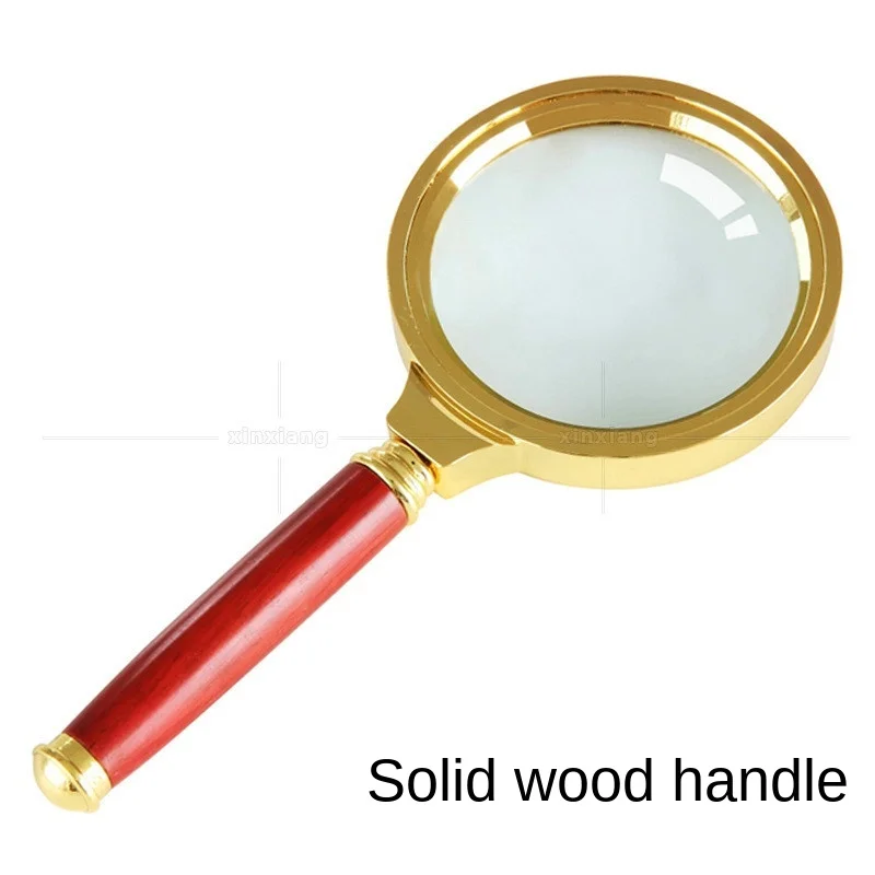 Handheld mahogany handle 10 times magnifying glass with solid wood handle and gold-plated frame
Handheld mahogany handle 10 times magnifying glass with solid wood handle and gold-plated frame