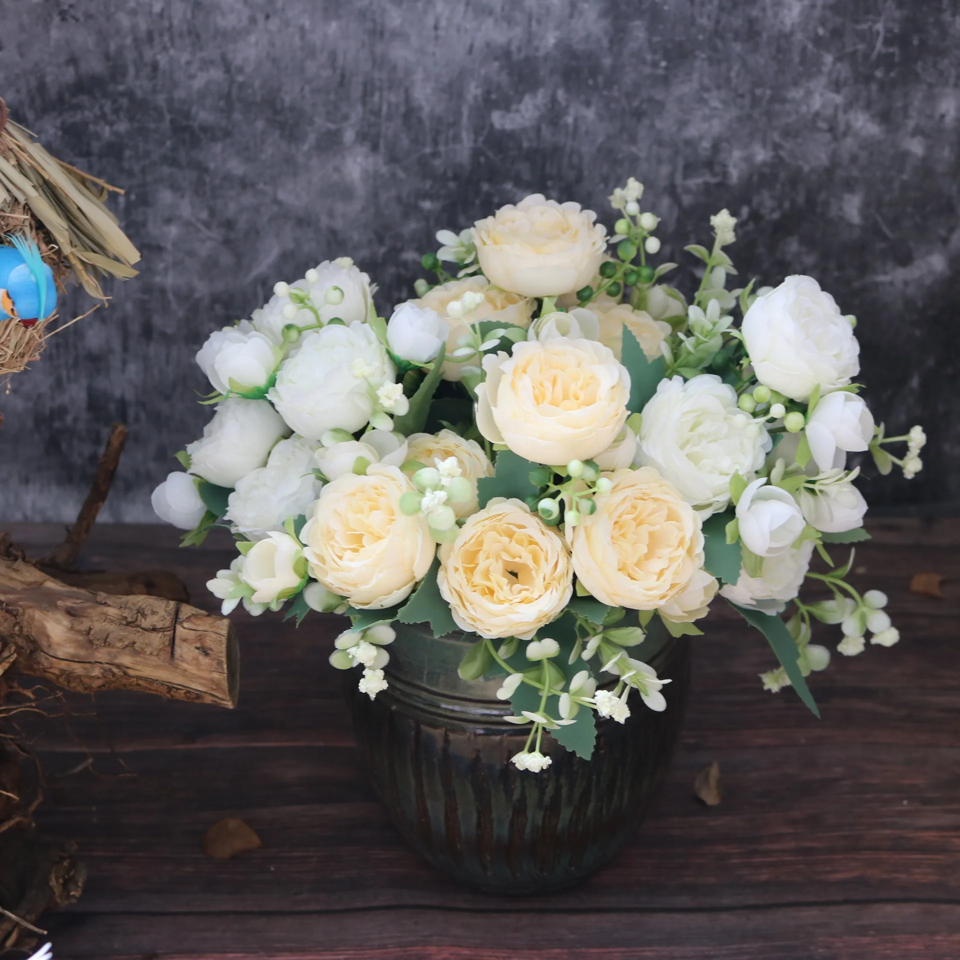 Generic 1 Bunch Of 5 Beautiful Artificial Peony Roses Silk Flower