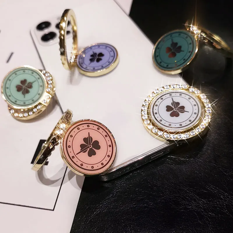 Four-leaf clover with diamonds Phone Finger Ring Holder For iPhone X 11 12 Pro Redmi Samsung Grip Rotation Cellphone Stand Mount | Мобильные
