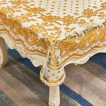 European-Style Tablecloth Rectangular Household Bronze PVC Tablecloth Waterproof Oil-Proof Lace Plastic Tea Table Tablecloth
European-Style Tablecloth Rectangular Household Bronze PVC Tablecloth Waterproof Oil-Proof Lace Plastic Tea Table Tablecloth