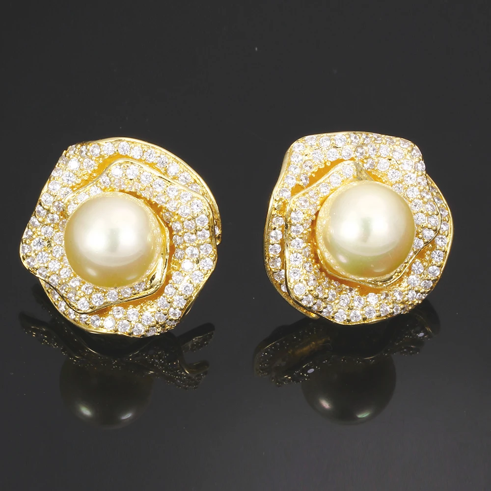 Rose flower earrings with pearl (2)