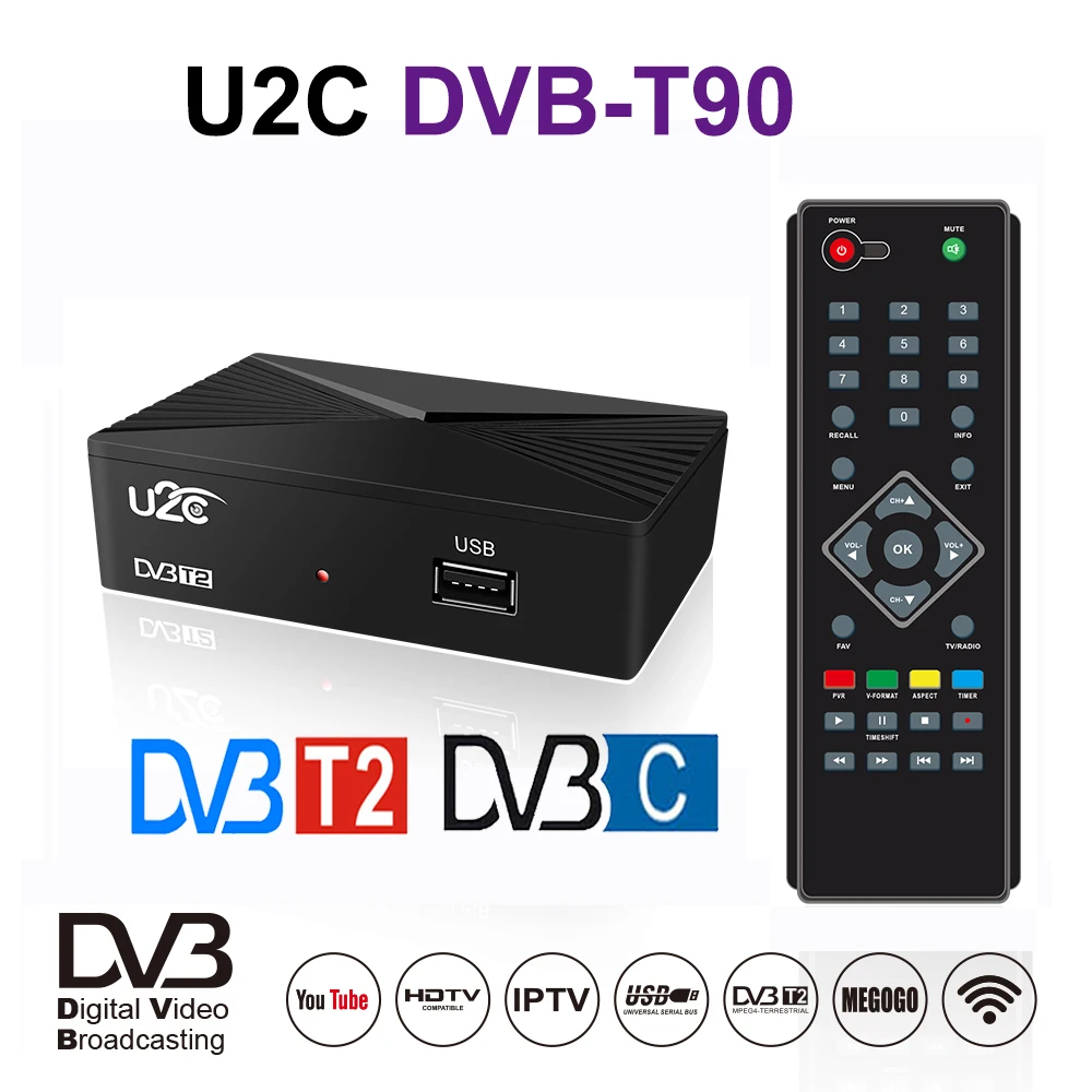 

U2C digital TV tuner DVB T2 Vga tdt hd dvb-t2 TV Receptor with wifi MT7601 dvbt2 DVB-C set top box dvb T2/C for TVs media player