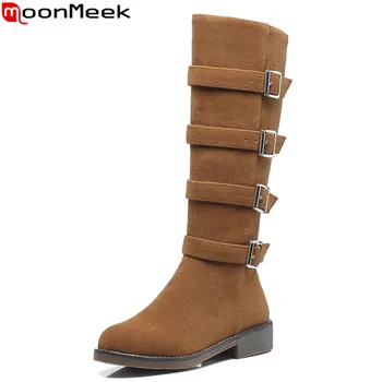 MoonMeek 2020 Winter new fashion women boots black buckle flock knee high boots low heel round toe black brown knee high boots
MoonMeek 2020 Winter new fashion women boots black buckle flock knee high boots low heel round toe black brown knee high boots
