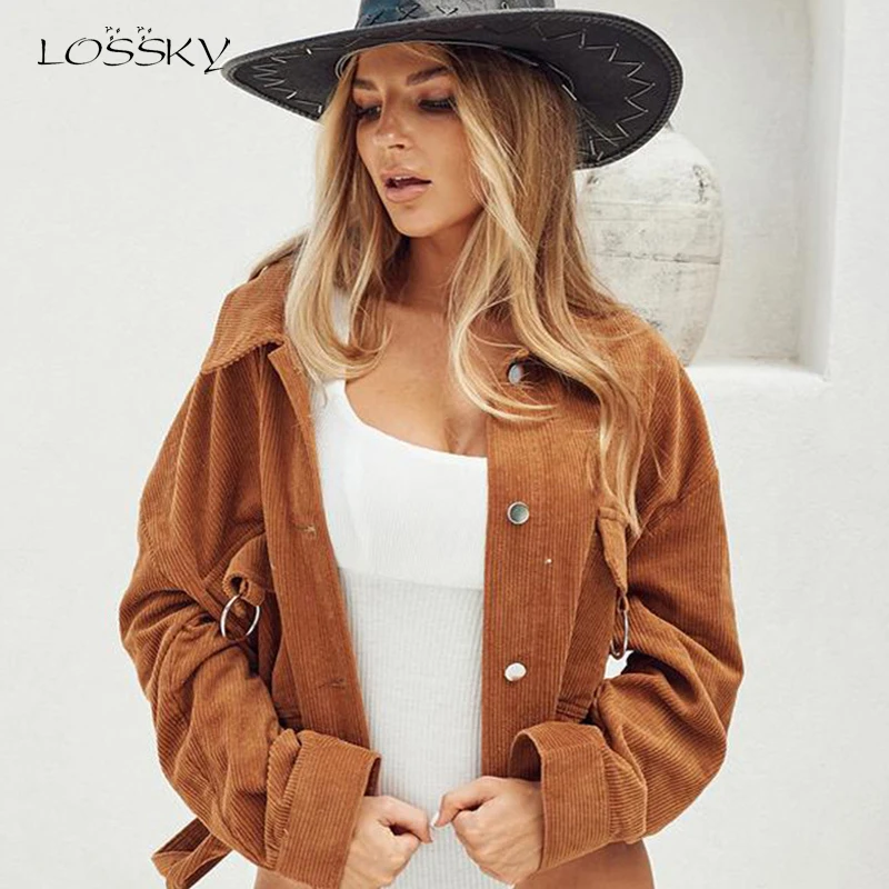 Lossky Women Short Jacket Autumn Winter Long-sleeved Corduroy Thick Warm Coats Outwear With Sash Cool Streetwear Feminino 2019
Lossky Women Short Jacket Autumn Winter Long-sleeved Corduroy Thick Warm Coats Outwear With Sash Cool Streetwear Feminino 2019