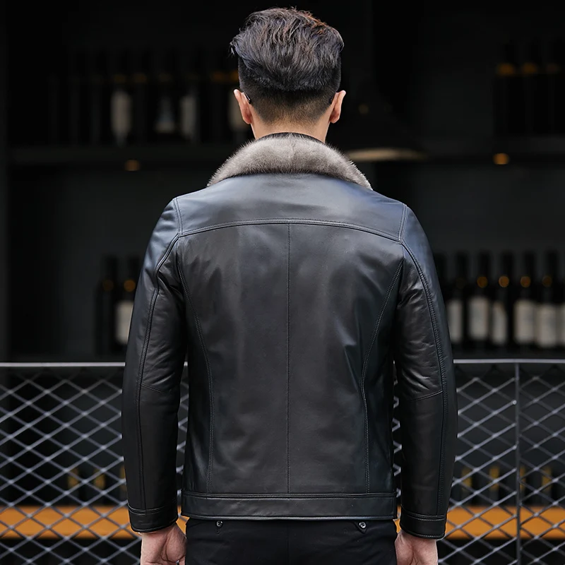 Genuine Men Winter Sheepskin Leather Jacket Mens Real Mink Fur Collar Warm Duck Down Coats CT1805 YY418
Genuine Men Winter Sheepskin Leather Jacket Mens Real Mink Fur Collar Warm Duck Down Coats CT1805 YY418