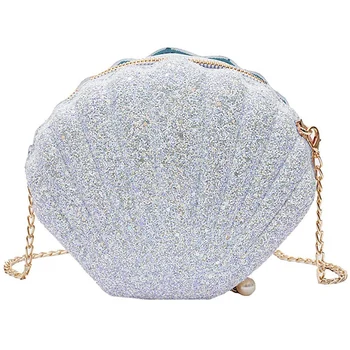 Women Girls Little Mermaid Seashell Purse Cross-Body Shoulder Bags Glitter Sequins Chain Evening Purse, White 
Women Girls Little Mermaid Seashell Purse Cross-Body Shoulder Bags Glitter Sequins Chain Evening Purse, White