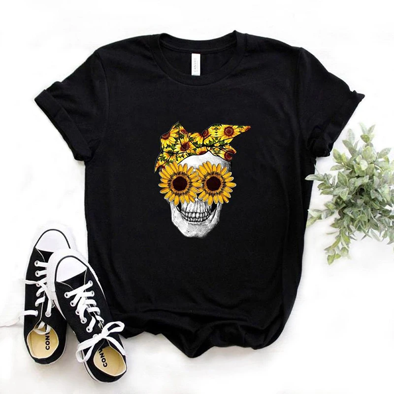 Cute Skull Punk T-Shirt Women Fashion Sun Flower Casual Short Sleeve Tshirts Mujer Verano Chemise Femme Funny Tops Drop Shipping
Cute Skull Punk T-Shirt Women Fashion Sun Flower Casual Short Sleeve Tshirts Mujer Verano Chemise Femme Funny Tops Drop Shipping