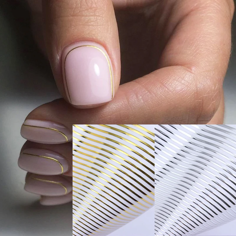 Золотые 3D наклейки для ногтей изогнутые полосы градиентные клейкие ленты фольга