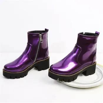 Patent Leather Punk Combat Boots for Women Candy Color Purple Yellow Chunky Thick Heel
Patent Leather Punk Combat Boots for Women Candy Color Purple Yellow Chunky Thick Heel