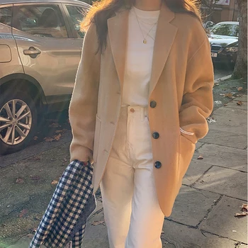 Autumn and winter coat female casual solid color single-breasted coat pocket decoration
Autumn and winter coat female casual solid color single-breasted coat pocket decoration