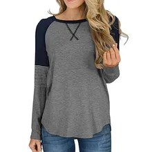 Nueva camiseta de manga larga para mujer, otoño Primavera, cuello redondo, Casual, suelta para mujer, camiseta superior para mujer, camiseta para mujer, ropa femenina 2020(China)