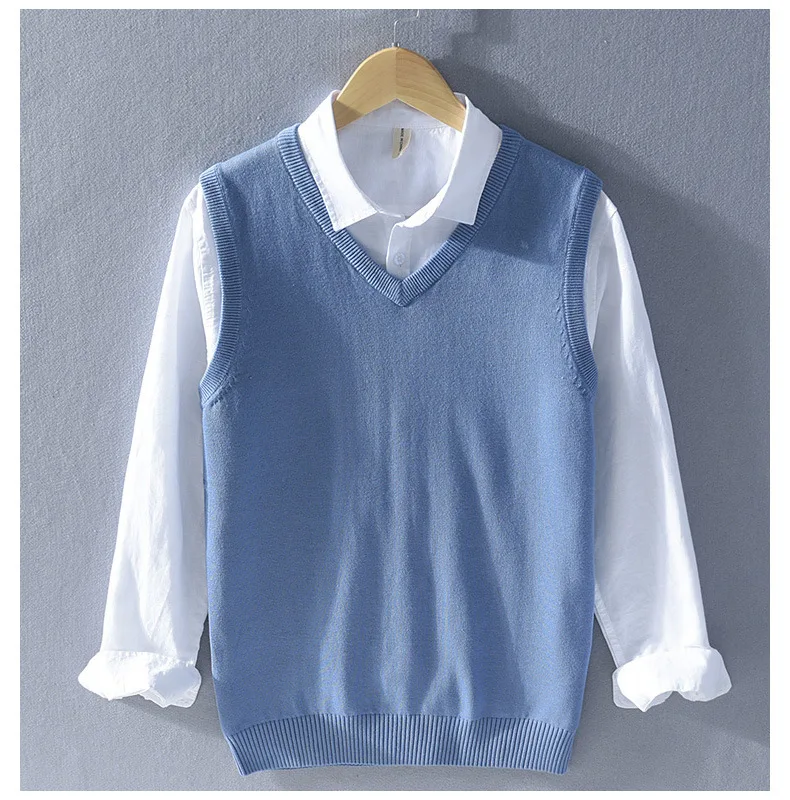 Men Winter Autumn Fashion Solid Color Korean Style V-Neck Sleeveless Vest Male High Quality Simple Casual Knitting Basic Sweater Men Winter Autumn Fashion Solid Color Korean Style V-Neck Sleeveless Vest Male High Quality Simple Casual Knitting Basic Sweater