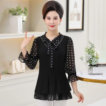 Bow Polka Dot Chiffon Blouses For Women Tops 2020 Summer New Fashion Plus Size XL-5XL Middle Age Mother Shirts Pullover
Bow Polka Dot Chiffon Blouses For Women Tops 2020 Summer New Fashion Plus Size XL-5XL Middle Age Mother Shirts Pullover