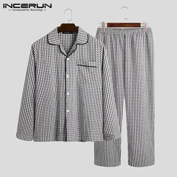 INCERUN Fashion Plaid Pajamas Sets Men Homewear Lapel Long Sleeve Nightwear Pants Leisure Comfy Couple Sleepwear Sets 2 Pieces
INCERUN Fashion Plaid Pajamas Sets Men Homewear Lapel Long Sleeve Nightwear Pants Leisure Comfy Couple Sleepwear Sets 2 Pieces