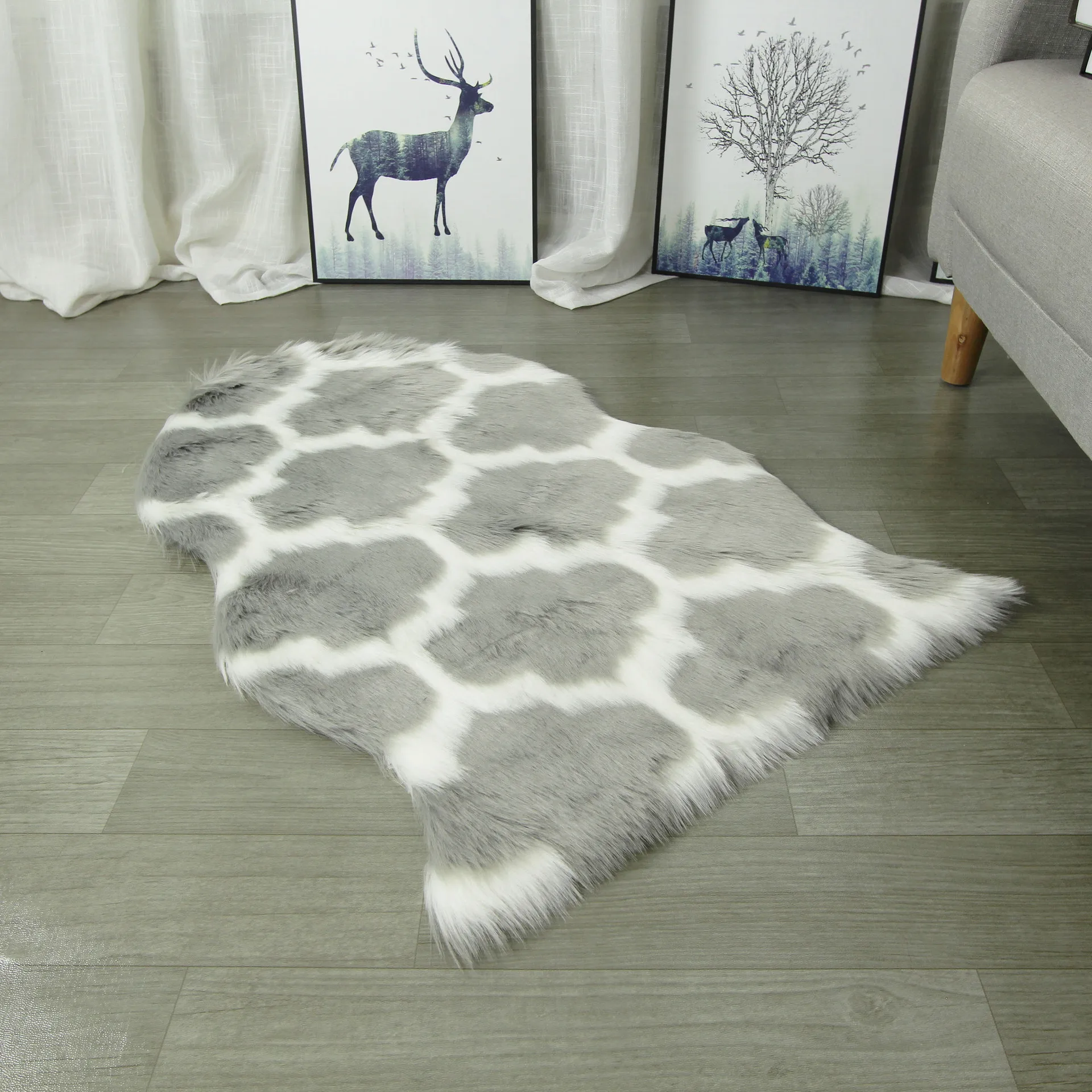 

Geometric Patter Sheepskin Chair Cover, Seat Pad, Soft Hairy Plain Skin Fur, Plain Fluffy Area Rugs, Bedroom Faux Carpet