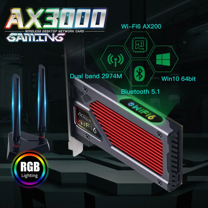 Fenvi Wi-Fi 6 AX3000 PCIe WiFi Card for PC Gaming Desktop Bluetooth 5.1 Dual Band 802.11AX Wireless Adapter MU-MIMO RGB Light
Fenvi Wi-Fi 6 AX3000 PCIe WiFi Card for PC Gaming Desktop Bluetooth 5.1 Dual Band 802.11AX Wireless Adapter MU-MIMO RGB Light