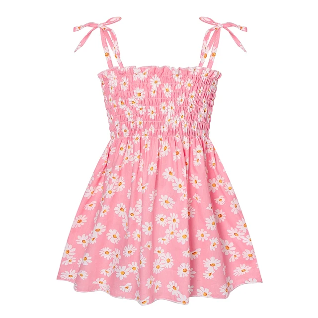Robe de princesse en coton pour filles de 2 à 6 ans, vêtements d'été décontractés, sans manches, à bretelles, avec imprimé floral 2