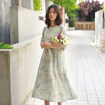 Spring and summer fine ramie printing dress modified han dress large skirt toque hand-button cheongsam
Spring and summer fine ramie printing dress modified han dress large skirt toque hand-button cheongsam