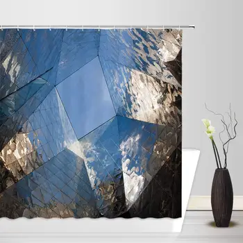 

Glass Curtain Wall Shower Curtain City Fashion Scenery Decor by Glass-Walled High-Rise Buildings Reflective Architecture Fabric