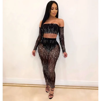 Tassel Sequin 2 Piece Set Women Festival Clothing Bodycon Two Piece Set Crop Top and Long Skirt Suit Club Outfits Sexy Woman Set
Tassel Sequin 2 Piece Set Women Festival Clothing Bodycon Two Piece Set Crop Top and Long Skirt Suit Club Outfits Sexy Woman Set