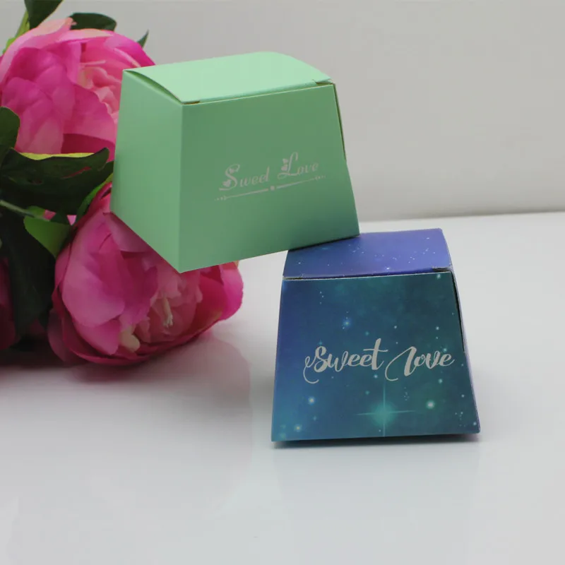 t-blue trapezoidal candy box wedding gift bag folding small star