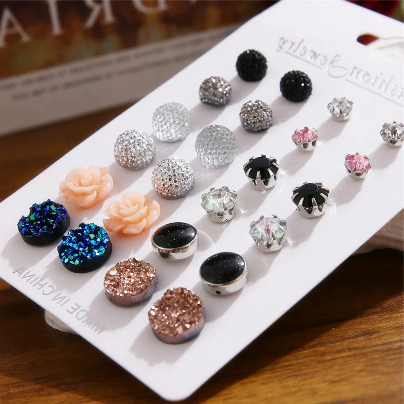 12 Pairs/Set Fashion Flower Geometric Crystal Earrings For Women 2019 New Acrylic Resin Ball Stud Earrings Set DIY Jewelry
12 Pairs/Set Fashion Flower Geometric Crystal Earrings For Women 2019 New Acrylic Resin Ball Stud Earrings Set DIY Jewelry