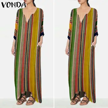 VONDA Women Autumn Maxi Long Dress 2020 Spring V Neck 3/4 Sleeve Bohemian Plus Size Dress Vintage Striped Vestido Robe Femme
VONDA Women Autumn Maxi Long Dress 2020 Spring V Neck 3/4 Sleeve Bohemian Plus Size Dress Vintage Striped Vestido Robe Femme