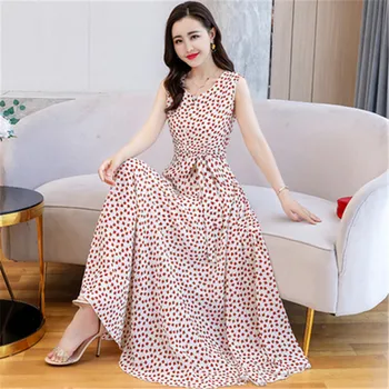 2020 summer new temperament lady chiffon sleeveless floral slimming big swing dress waist long beach Vestidos
2020 summer new temperament lady chiffon sleeveless floral slimming big swing dress waist long beach Vestidos