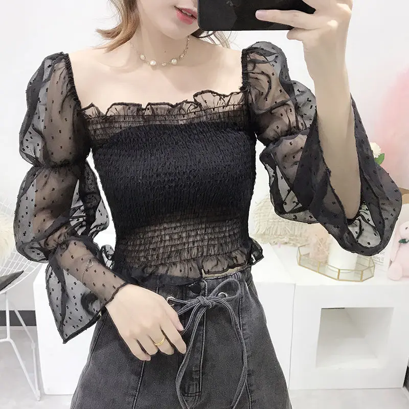 2019 Year New Fashion Women Blouse Lantern Sleeves Square Collar Elastic Waist Lady Tops Shirt Mesh Patchwork Clothes
2019 Year New Fashion Women Blouse Lantern Sleeves Square Collar Elastic Waist Lady Tops Shirt Mesh Patchwork Clothes