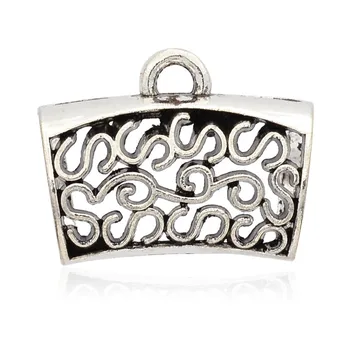 

10pcs Tibetan Style Filigree Hanger Links Scarf Bail Beads Tube Antique Silver Color 24x32x19mm, Hole: 4mm, 15mm