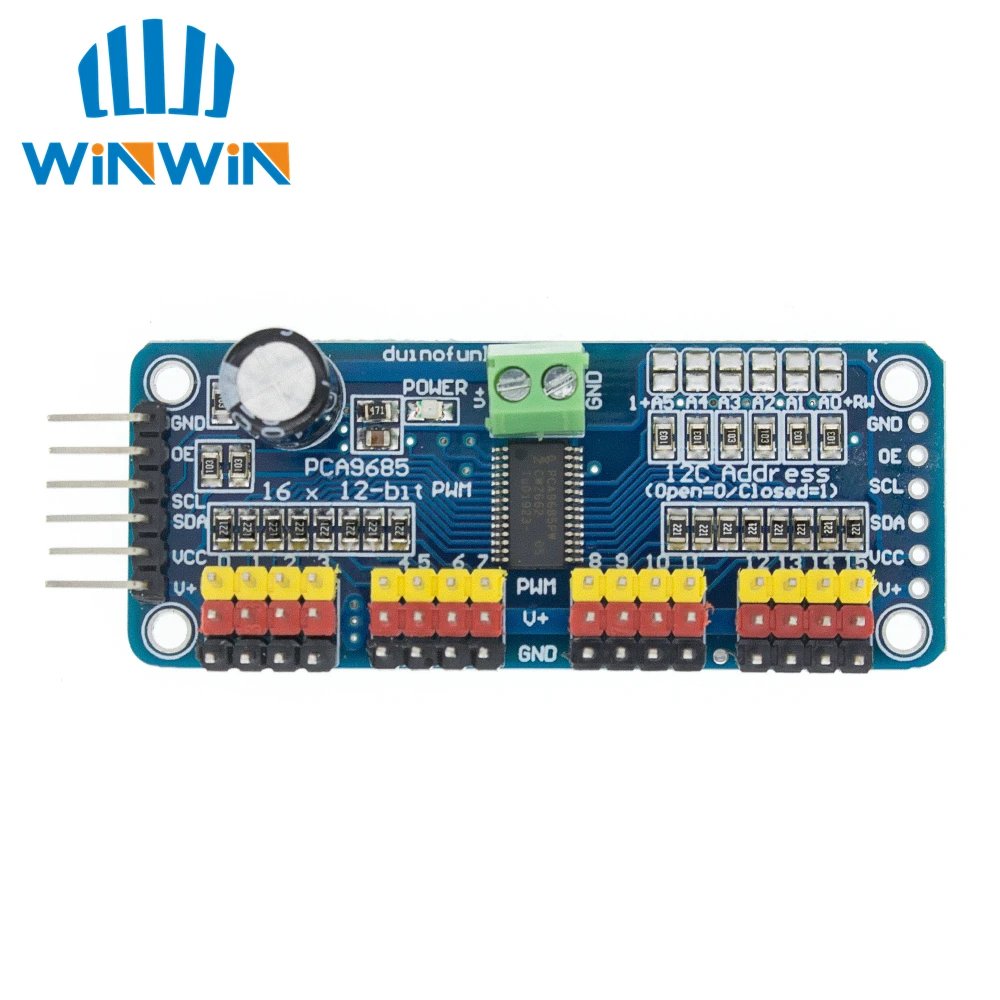 10pcs/lot 16 Channel 12-bit PWM/Servo Driver-I2C interface PCA9685 module or Raspberry pi shield module servo shield
10pcs/lot 16 Channel 12-bit PWM/Servo Driver-I2C interface PCA9685 module or Raspberry pi shield module servo shield
