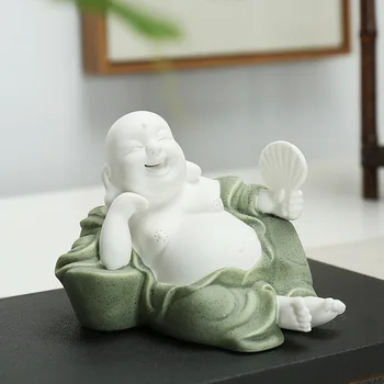 

Home Decor Maitreya Buddha Statues Monk Kungfu Figurines Zen Buda decoration Colored sand white porcelain Statue