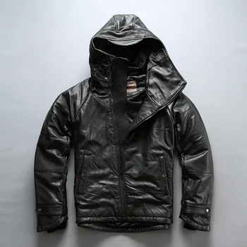 men's genuine cow leather jacket warm 80% duck feather down hooded jacket thick cowhide brand autumn winter coat large size 4XL 
men's genuine cow leather jacket warm 80% duck feather down hooded jacket thick cowhide brand autumn winter coat large size 4XL