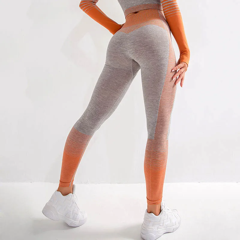 Женские Бесшовные легинсы для фитнеса плотные брюки с высокой талией спортзала