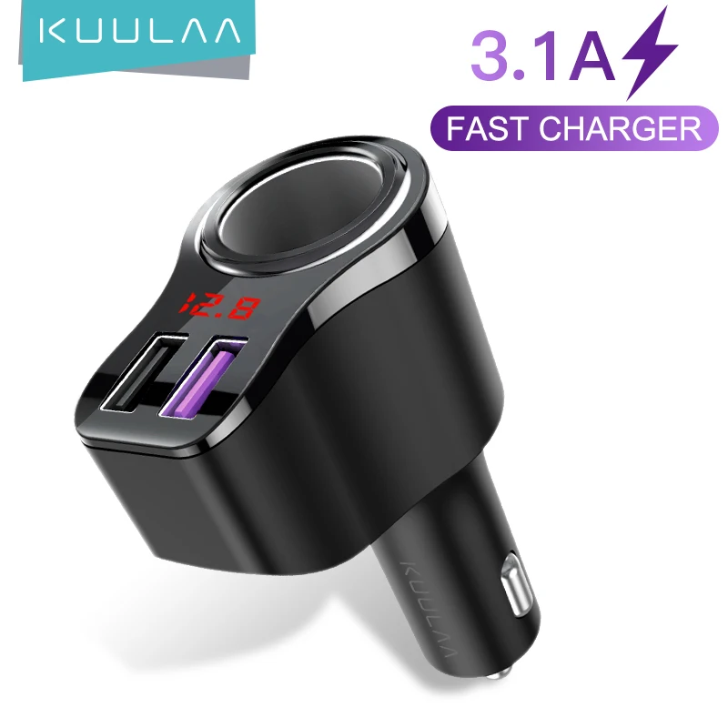 KUULAA Car Charger Dual USB Quick Charge 3.0 LCD Display Cigarette Lighter Socket Type-C Adapter PD For Mobile Phone | Мобильные