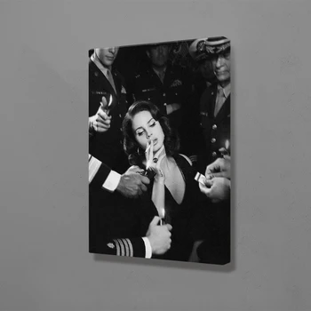 

Lana del rey poster black and white Painting wall Art Framed Wooden Frame Canvas Living room home study dorm decoration prints