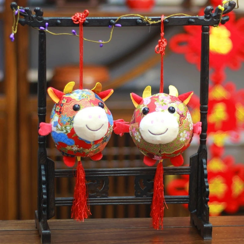 Symbol of 2021 Bull OX Year Kawaii China Mascot Cow Plush Ball Tweed Soft Toys Chinese New Party Decoration Gifts | Игрушки и хобби