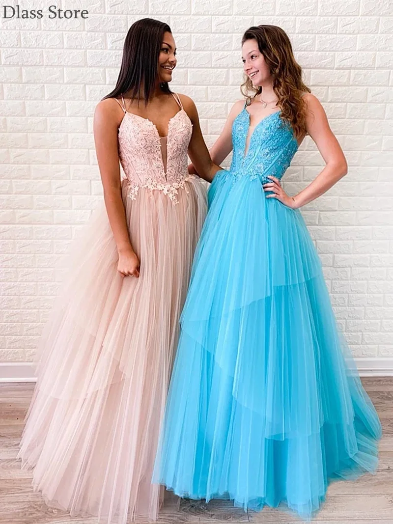 Bright Blue Evening Dress Spaghetti Strap A-line Tulle With Friends Floor Length Applique V-neck Prom Dress
Bright Blue Evening Dress Spaghetti Strap A-line Tulle With Friends Floor Length Applique V-neck Prom Dress