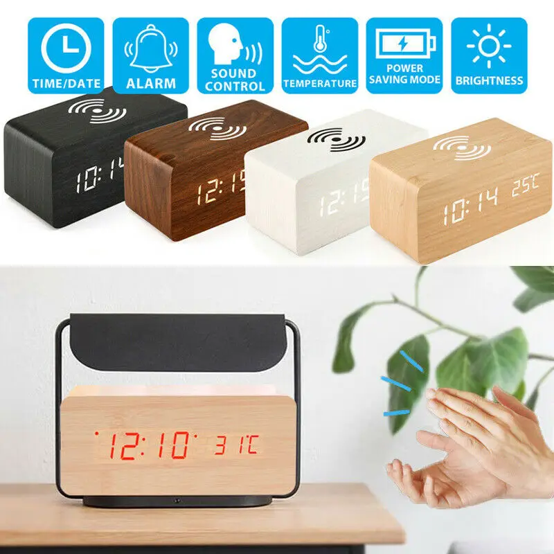 Wooden Alarm Clock With Qi Wireless Charging Pad Compatible With For Iphone Samsung Wood Led Digital Clock Sound Control Funct
Wooden Alarm Clock With Qi Wireless Charging Pad Compatible With For Iphone Samsung Wood Led Digital Clock Sound Control Funct