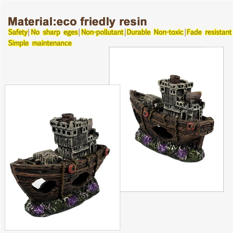 3 Decoration aquarium Aquarium Landscaping Decor Mini Shipwreck Crafts Ornaments Resin Boat Shape Fish Tank Decoration Accessories