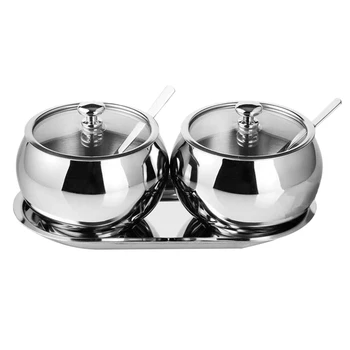 Sugar Bowl With Lid and Spoon, 2 Stainless Steel Salt Bowl Spice Jars Set Condiment Pots,Silver
Sugar Bowl With Lid and Spoon, 2 Stainless Steel Salt Bowl Spice Jars Set Condiment Pots,Silver