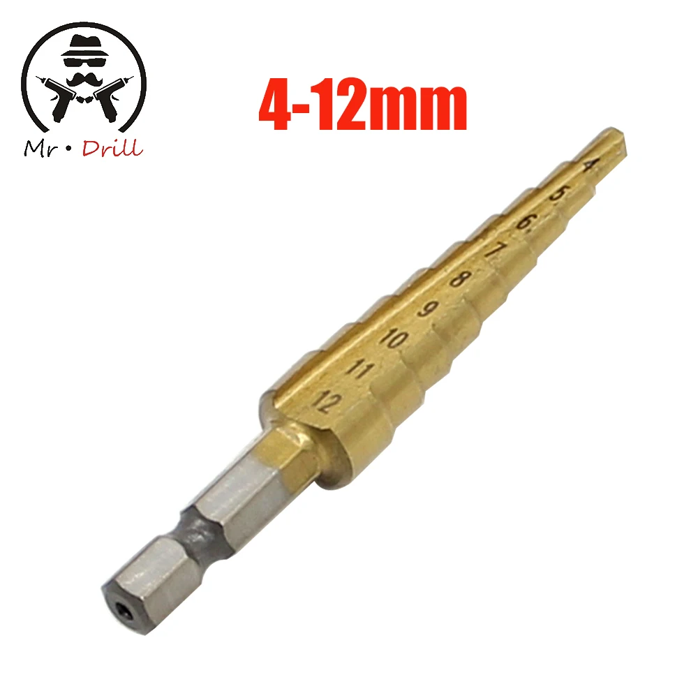HSS Step Drill Bits 4mm-12mm Straight Flute Power Tools 1/4" Hex Shank Wholesale Price 9 Steps Metal Drilling Titanium
HSS Step Drill Bits 4mm-12mm Straight Flute Power Tools 1/4" Hex Shank Wholesale Price 9 Steps Metal Drilling Titanium