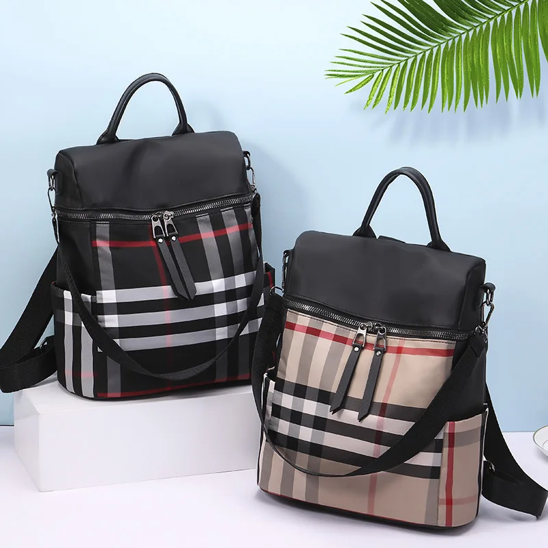 2019 New Style Backpack Plaid Oxford Cloth-Style Light WOMEN'S Bag Waterproof Nylon Handbag Backpack