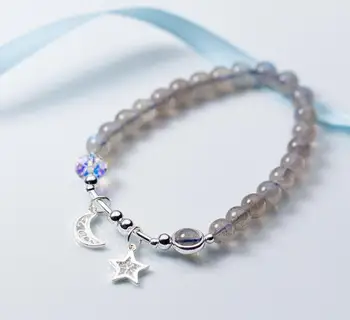 6MM Authentic Real. 925 Sterling Silver Fine Jewelry Natural GREY Moon &Star crystal Charms Bracelet GTLS681 
6MM Authentic Real. 925 Sterling Silver Fine Jewelry Natural GREY Moon &Star crystal Charms Bracelet GTLS681