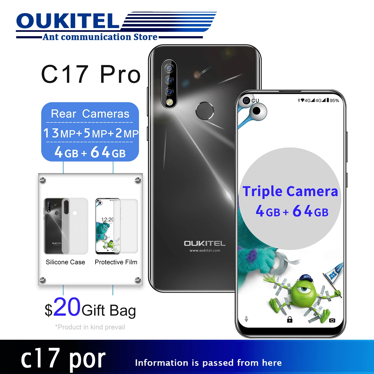 OUKITEL C17 Pro 6.35"19.5:9 Android 9.0 Mobile Phone Dual 4G LTE Rear Triple Cameras Smartphone MTK6763 Octa Core 4G RAM 64G RO 
OUKITEL C17 Pro 6.35"19.5:9 Android 9.0 Mobile Phone Dual 4G LTE Rear Triple Cameras Smartphone MTK6763 Octa Core 4G RAM 64G RO