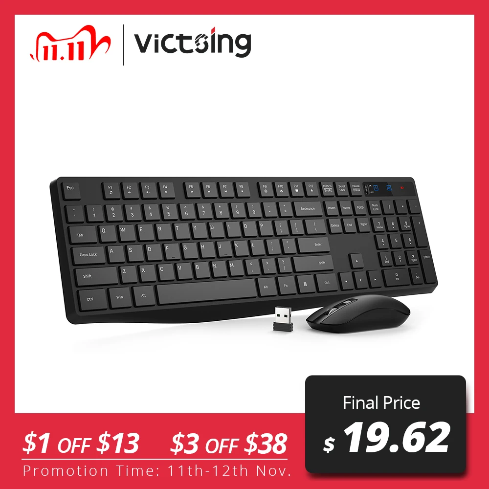 VicTsing PC230 Wireless Keyboard And Mouse Set 2 in 1 USB Receiver 104 Keycaps Keyboard 1600 DPI Mouse Silent Click For Mac Win
VicTsing PC230 Wireless Keyboard And Mouse Set 2 in 1 USB Receiver 104 Keycaps Keyboard 1600 DPI Mouse Silent Click For Mac Win