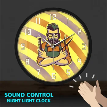 Retro Barber Shop Striped Pole Hairstylist Metal Frame LED Luminous Wall Clock Sound Control Hairdresser Home Decor Clocks Watch
Retro Barber Shop Striped Pole Hairstylist Metal Frame LED Luminous Wall Clock Sound Control Hairdresser Home Decor Clocks Watch