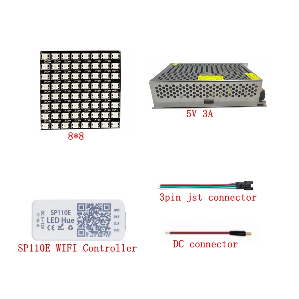WS2812 8x8 16x16 Screen Kit Pixels WS2812b SP110E Smart Controller 5V3A 5V12A Power Supply
WS2812 8x8 16x16 Screen Kit Pixels WS2812b SP110E Smart Controller 5V3A 5V12A Power Supply